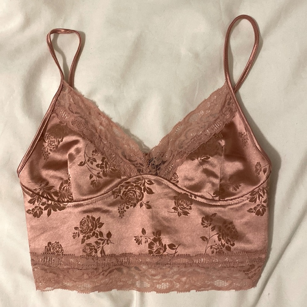 Pink, Satin, Lace Top, Size XS